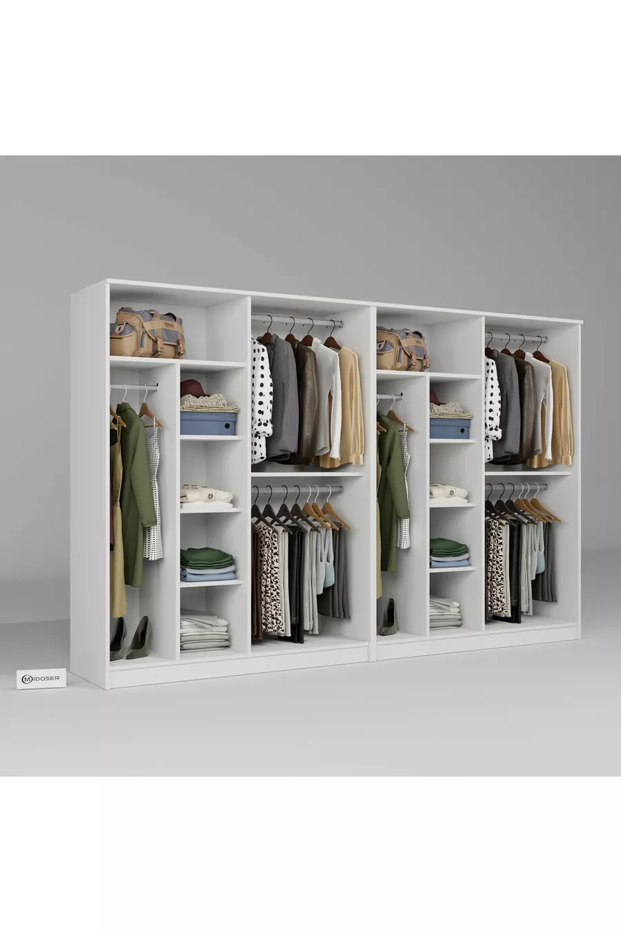 Armoire à vêtements Kardelen Série Mat Blanc 8 Portes  Étagères  cm - ensemble de garde-robe