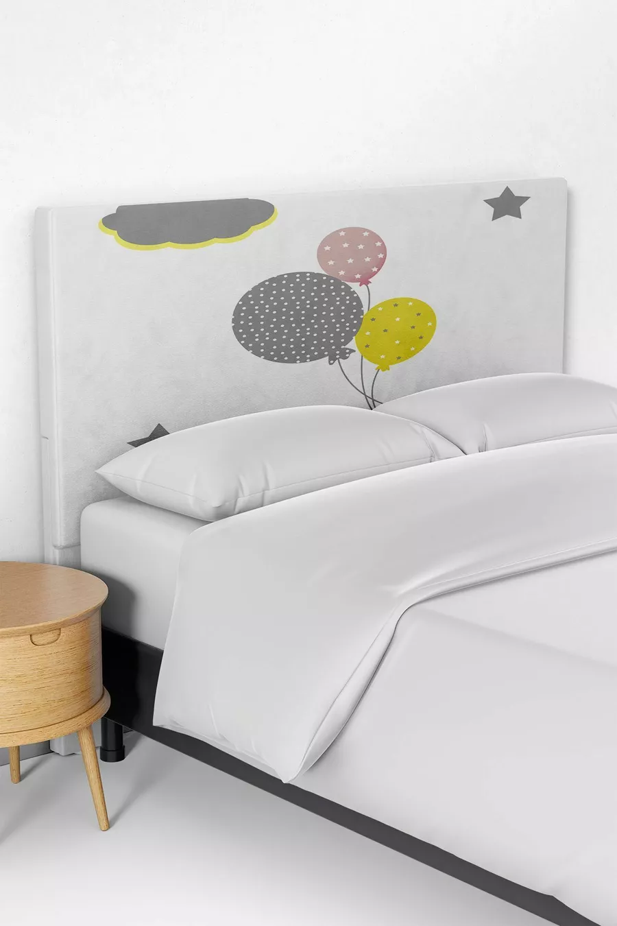 Housse de tête de lit pour lit coffre de chambre d'enfant avec motif ballon et nuage