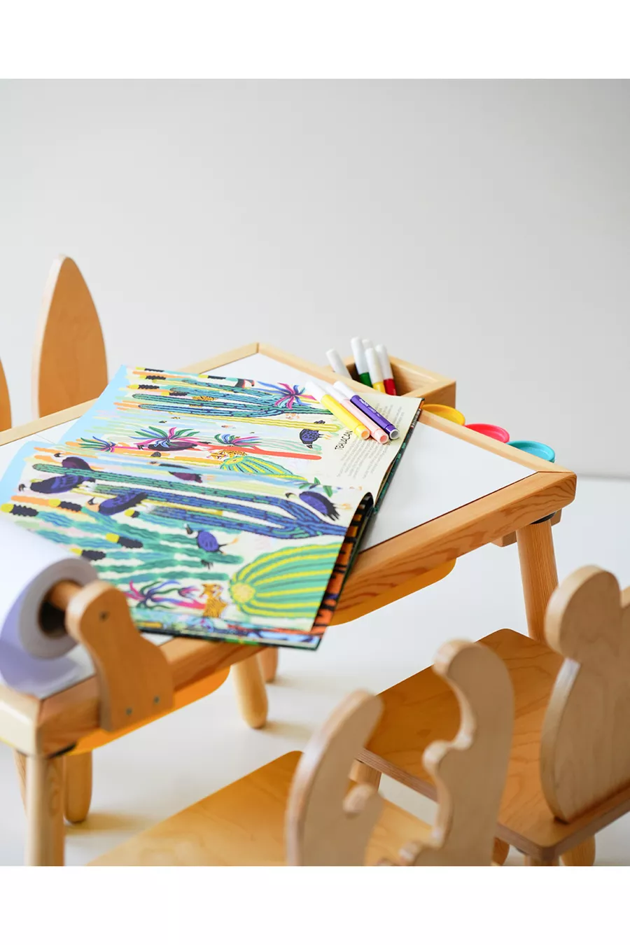 Table d'activité sensorielle en bois pour enfants + ensemble 1 chaise (avec rouleau de papier en cadeau)