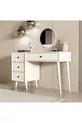 COIFFEUSE ROSE AVEC MIROIR (PIEDS EN BOIS) CADRE EN MDF, 4 TIROIRS, BLANC