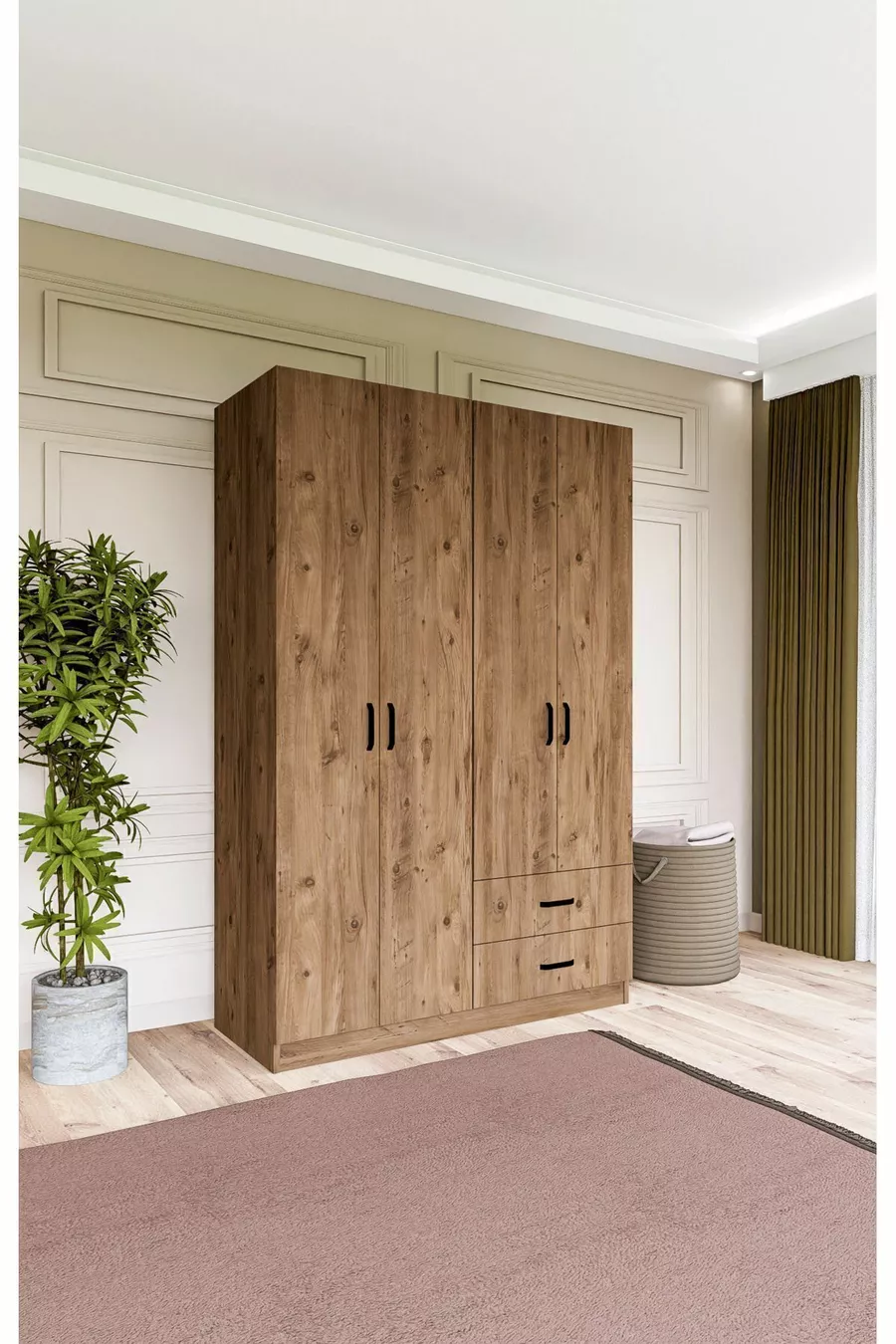 Armoire Yaman Çam à 4 portes et 2 tiroirs - Garde-robe