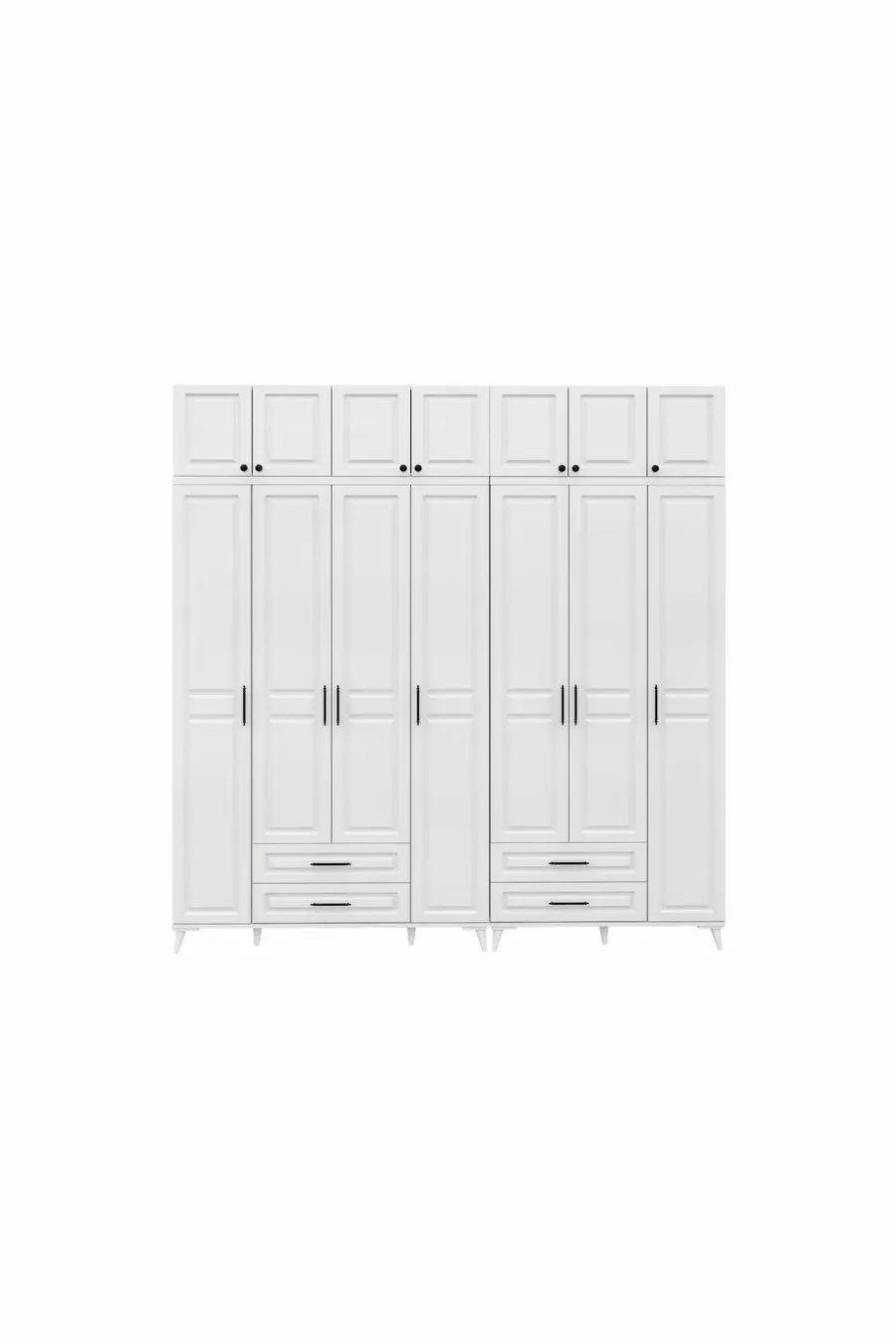 Armoire blanche complète en MDF avec 7 portes et penderie Gözde, montage gratuit