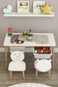 Bureau pour enfant, table de jeu et d'activités, table double avec chaises, usage été et hiver