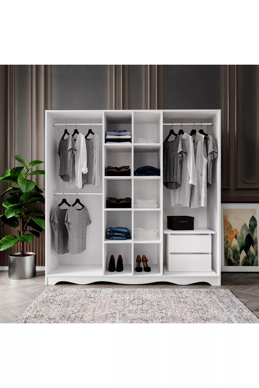 Armoire modulaire campagnarde gratuite à 6 portes et 2 tiroirs, garde-robe - MDF de première qualité