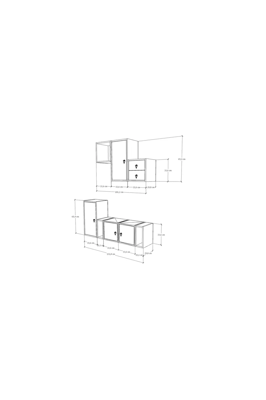 Ensemble de chambre modulaire avec armoire à tiroirs et étagère avec portes
