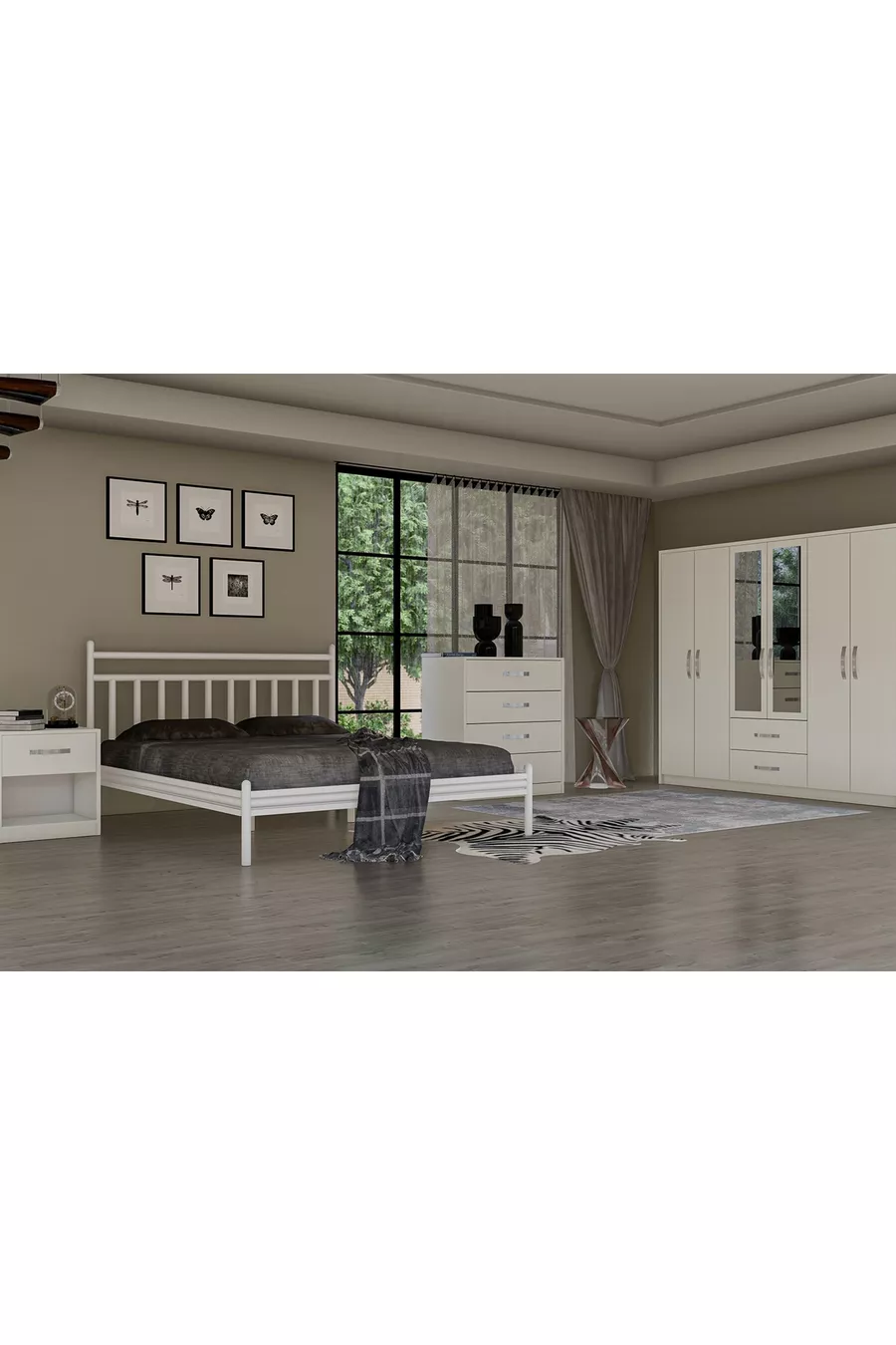 ENSEMBLE DE CHAMBRE À COUCHER METALA, BLANC, 6 PORTES