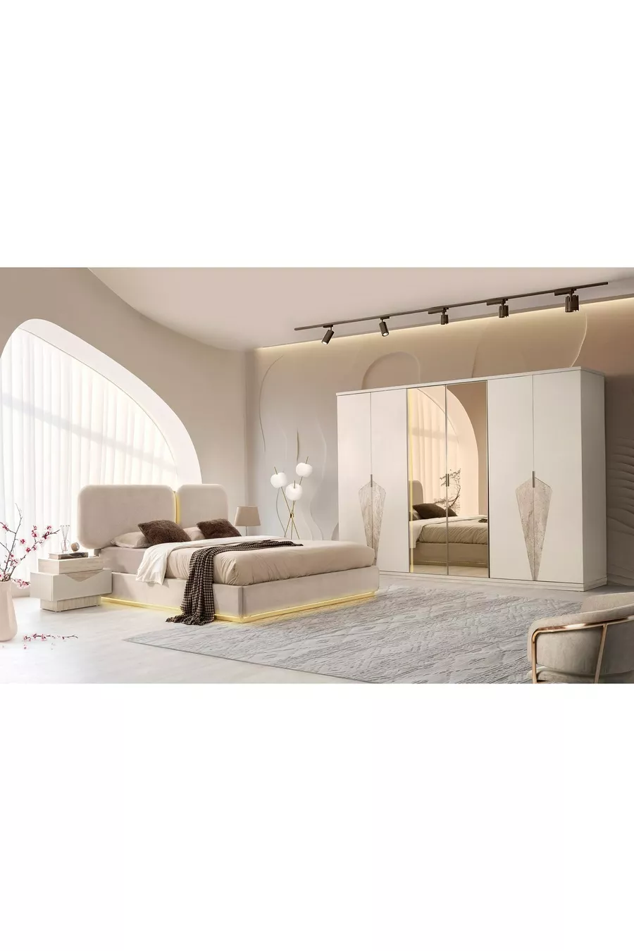 ENSEMBLE DE CHAMBRE À COUCHER FAS MDF AVEC LED ET CADRE DE LIT