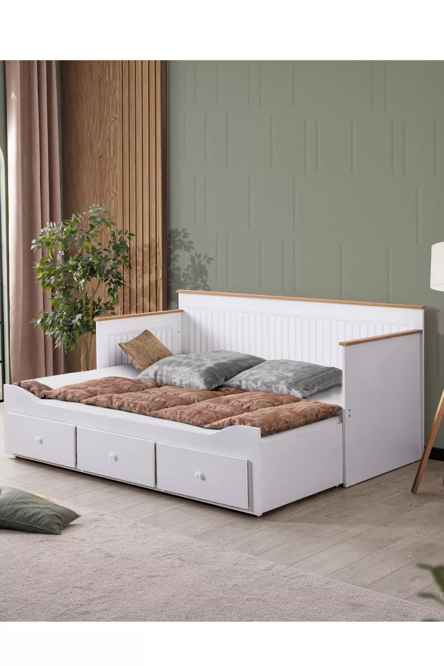 Lit superposé avec tiroirs, Lit double Marmaris Divan avec sommier relevable + Matelas doux
