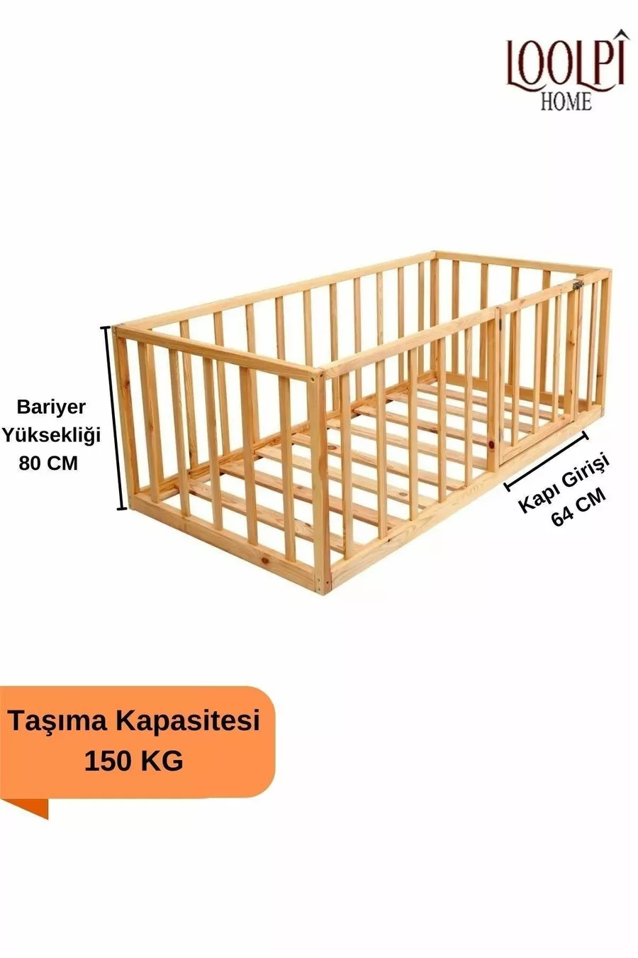 Lit Montessori pour bébé et enfant unisexe en bois avec barrière de sécurité et porte, parc-lit  Cm