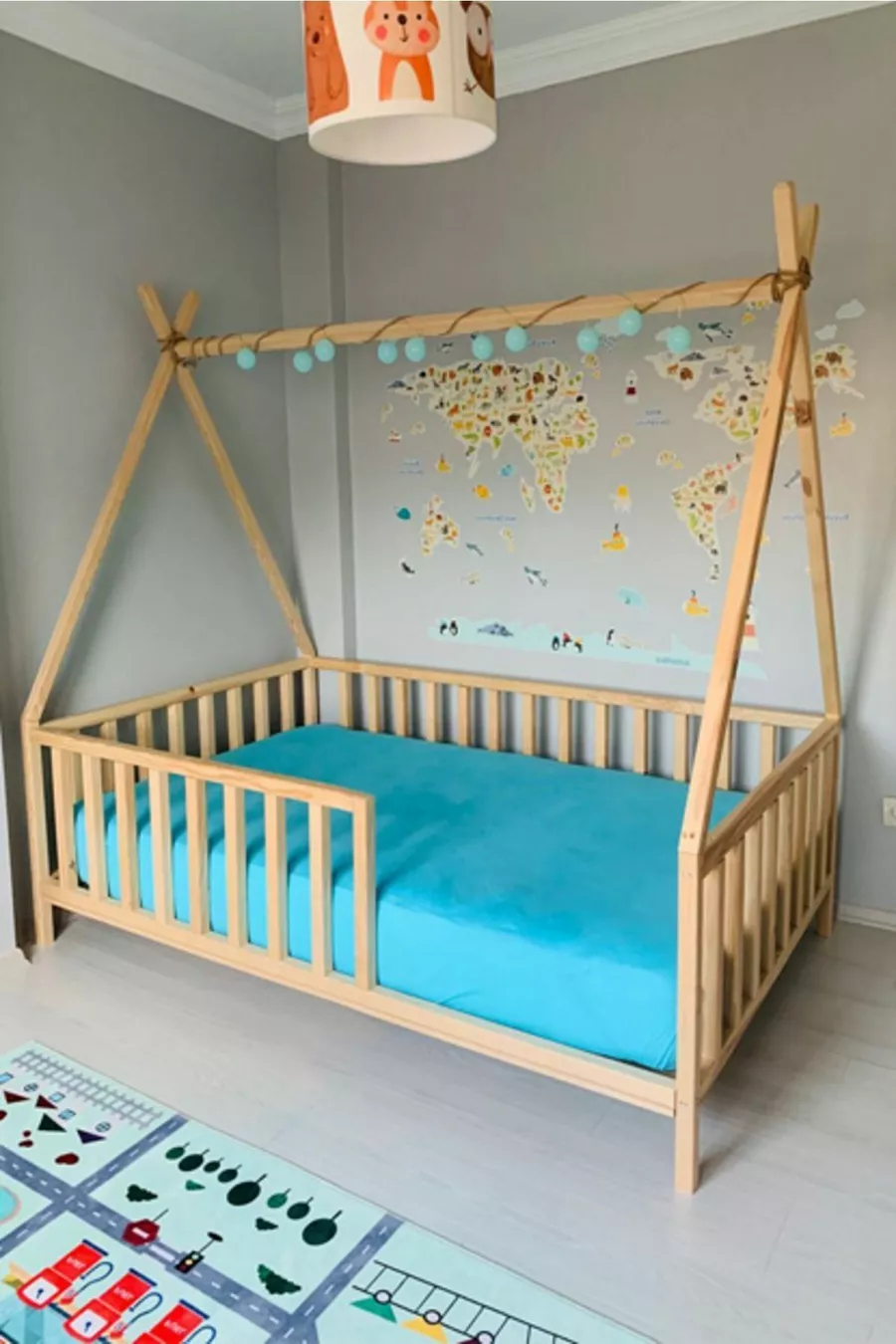 Lit Montessori pour bébé et enfant unisexe en bois naturel
