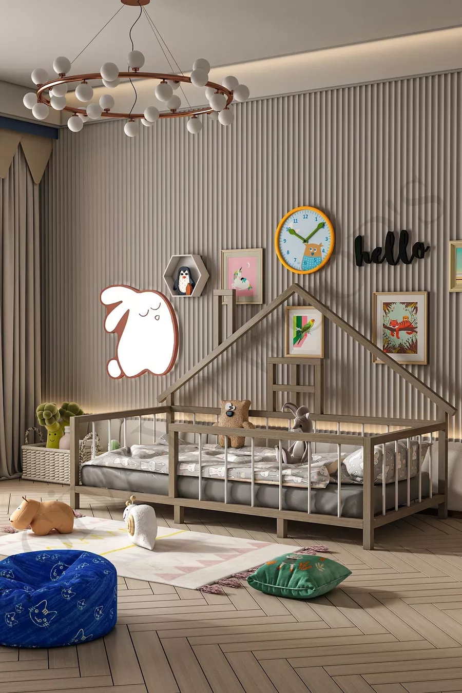 Lit pour enfant Judy Bebek Montessori en MDF à apparence bois