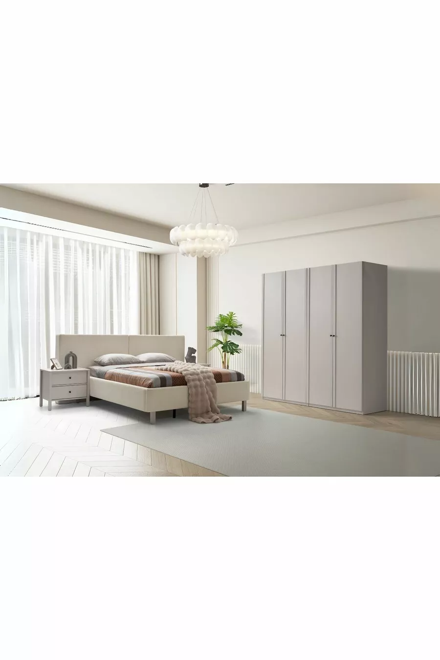 Ensemble de chambre à coucher Folt Beige 4 portes