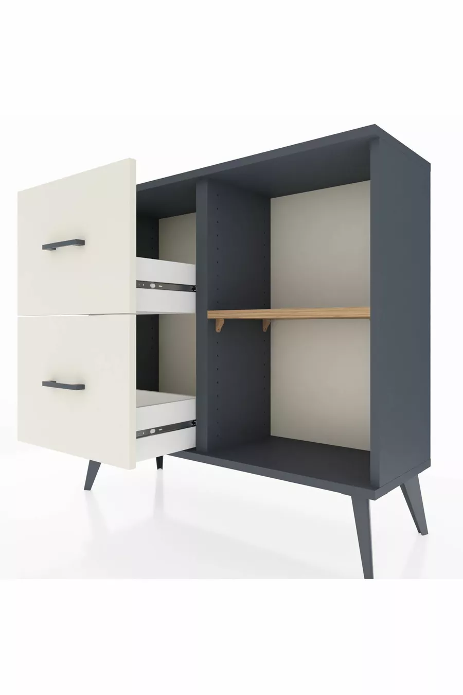 Commode Arges à une étagère, 2 tiroirs, Anthracite-Sapin/Mer de pierre
