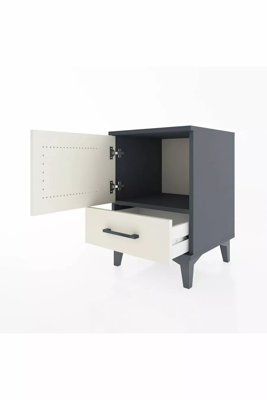 Commode Hyperion avec une étagère, un tiroir et une porte, Anthracite-Pierre de lune