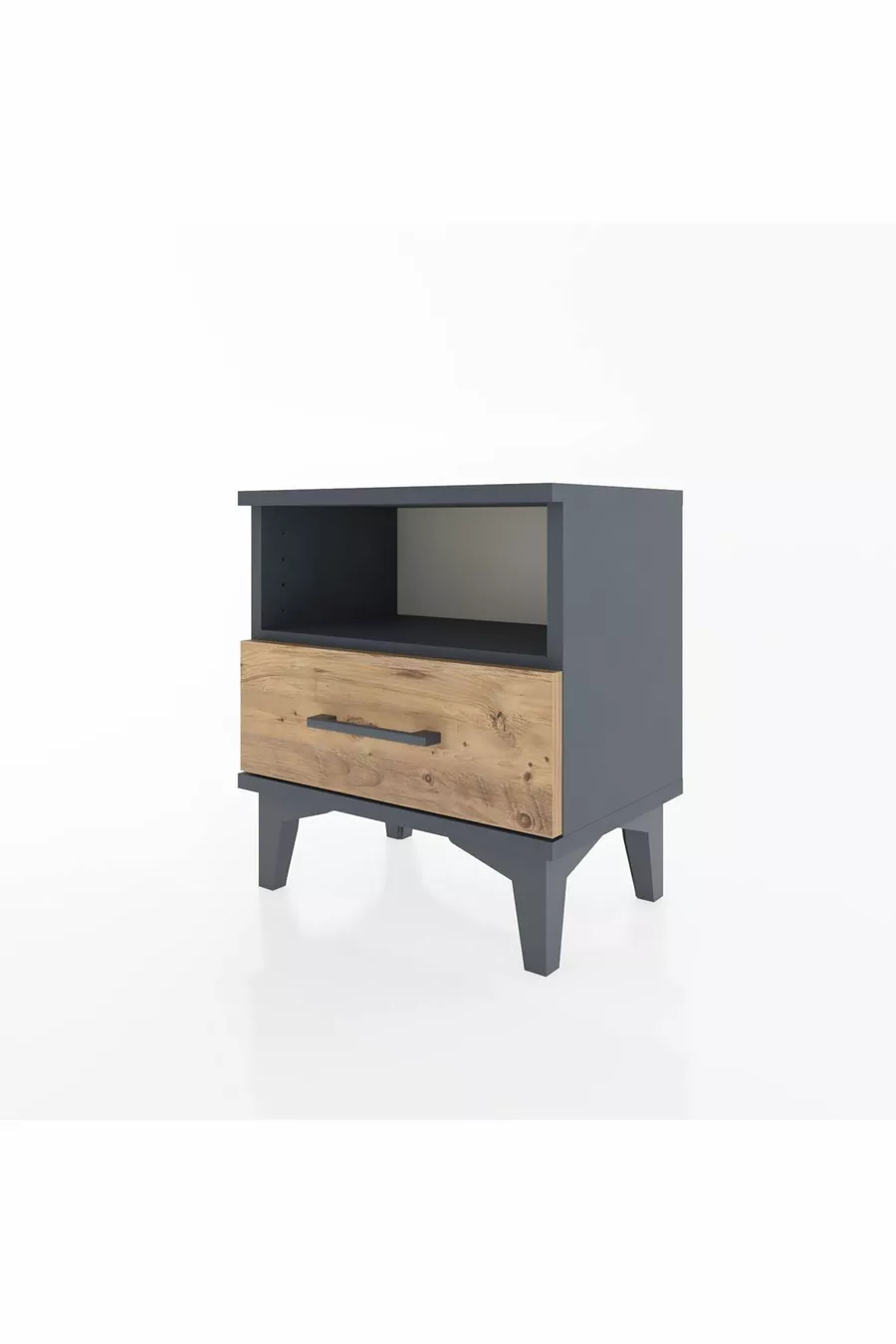 Table de chevet Arges à une étagère et un tiroir, anthracite-pin