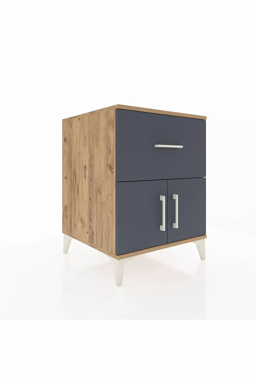 Table de chevet Kronos avec une étagère, un tiroir et deux portes, pin-anthracite