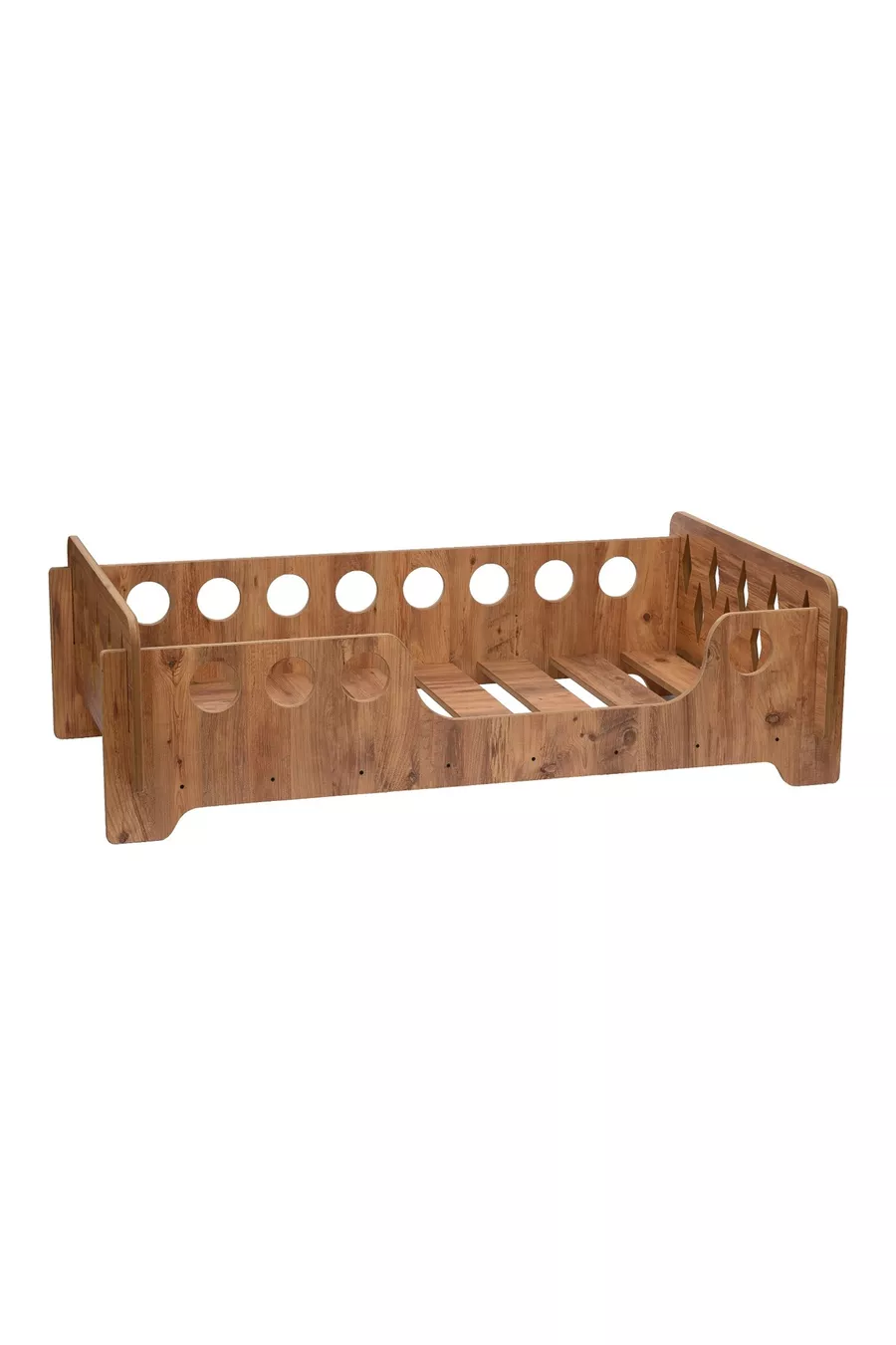 Lit Montessori en Noyer, MDF Noyer, Lit pour Enfant Sécurisé avec Détails en Bois