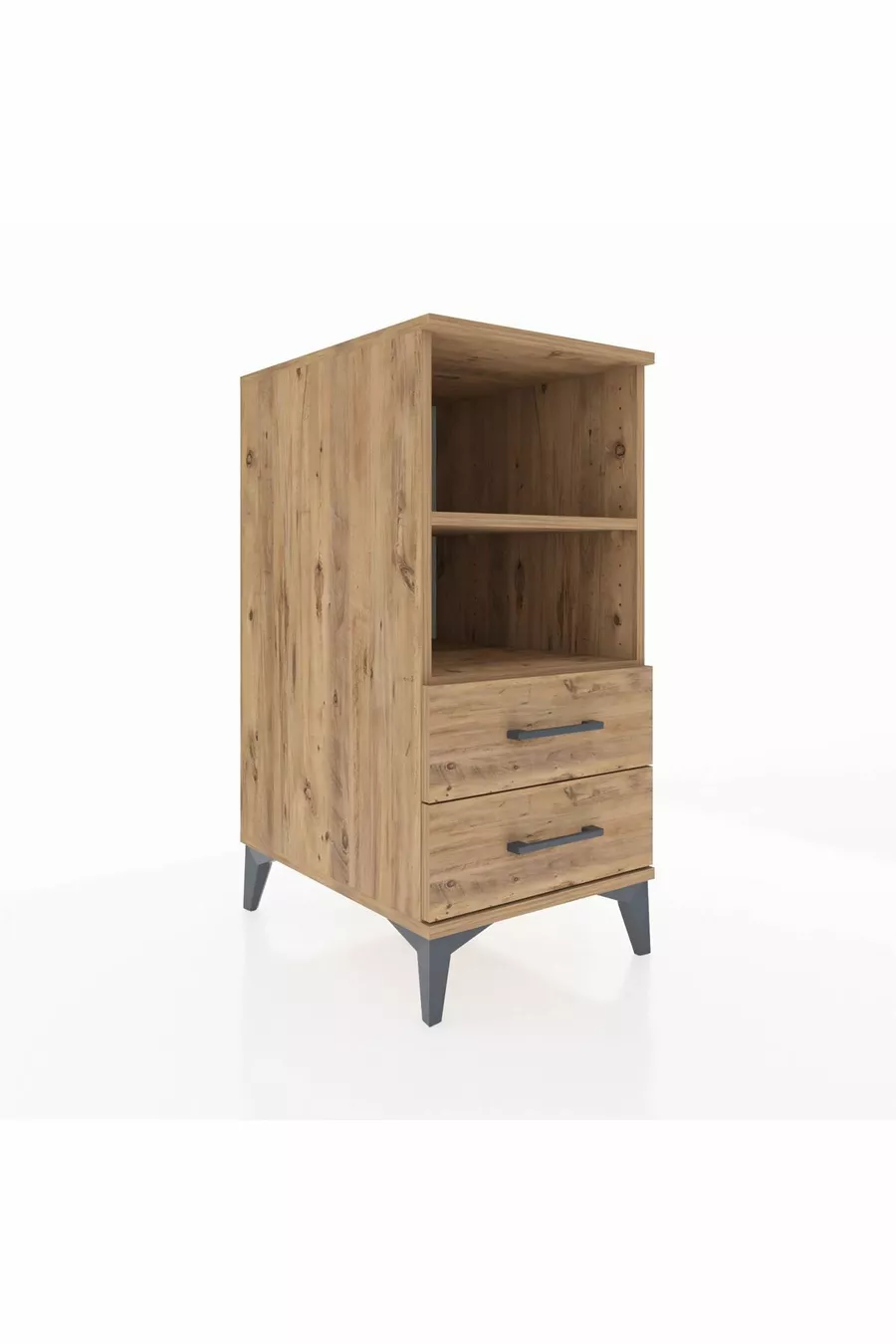 Table de chevet Kronos avec 2 étagères et 2 tiroirs, pin-pin