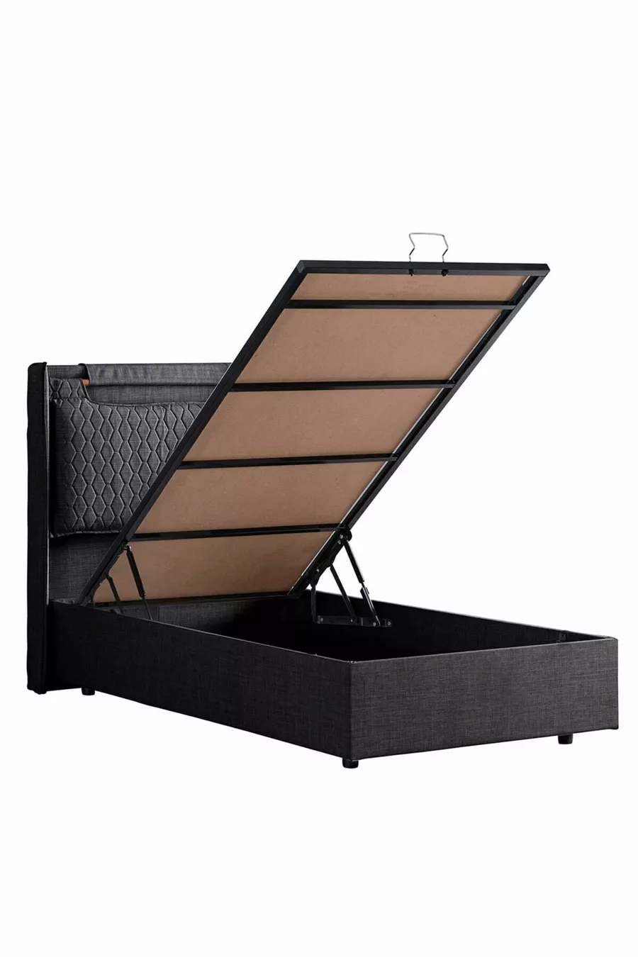 Ensemble Lit Double Zagreb, Tête de Lit et Sommier Simple, Anthracite