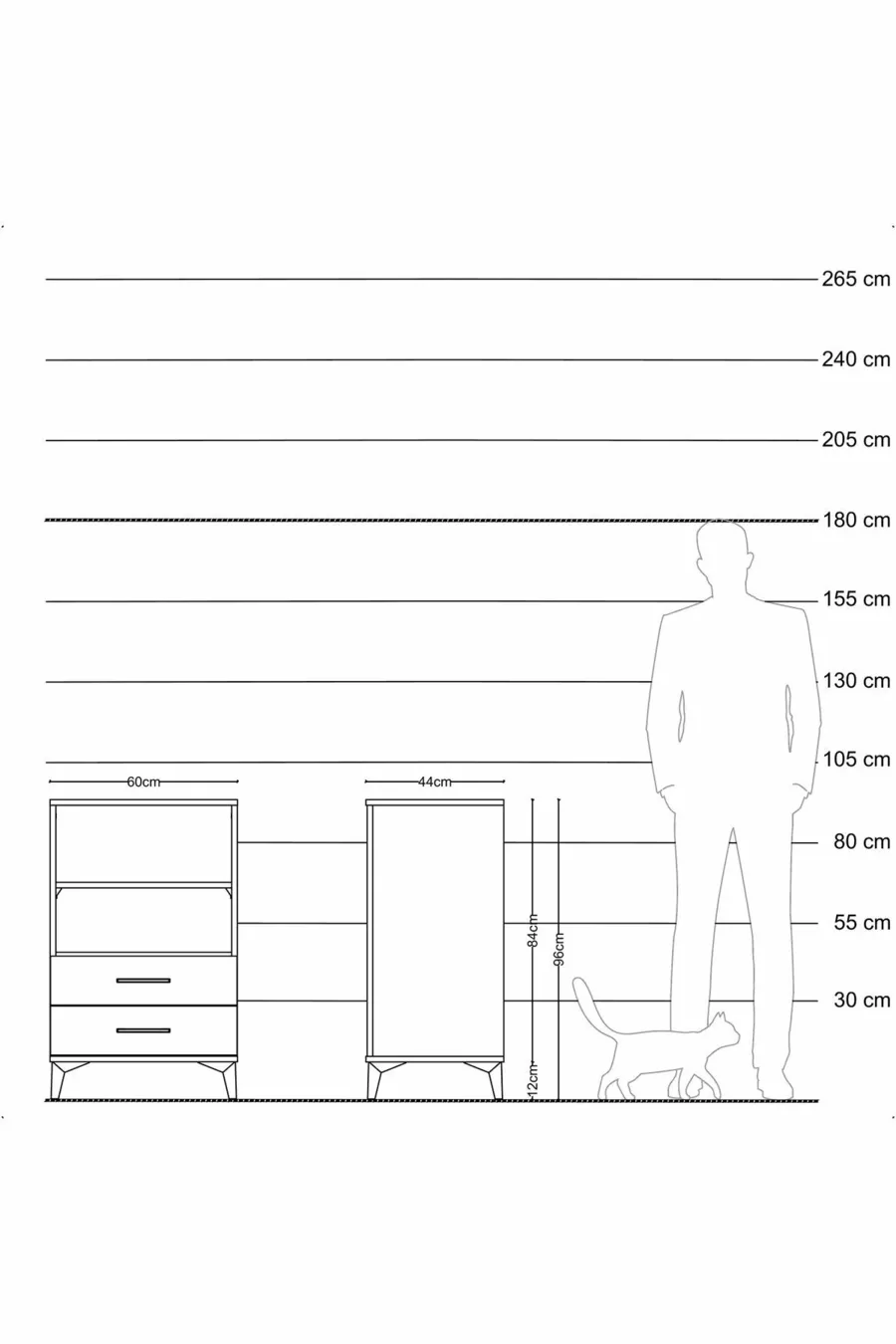Table de chevet Hyperion avec 2 étagères et 2 tiroirs, couleur quartz