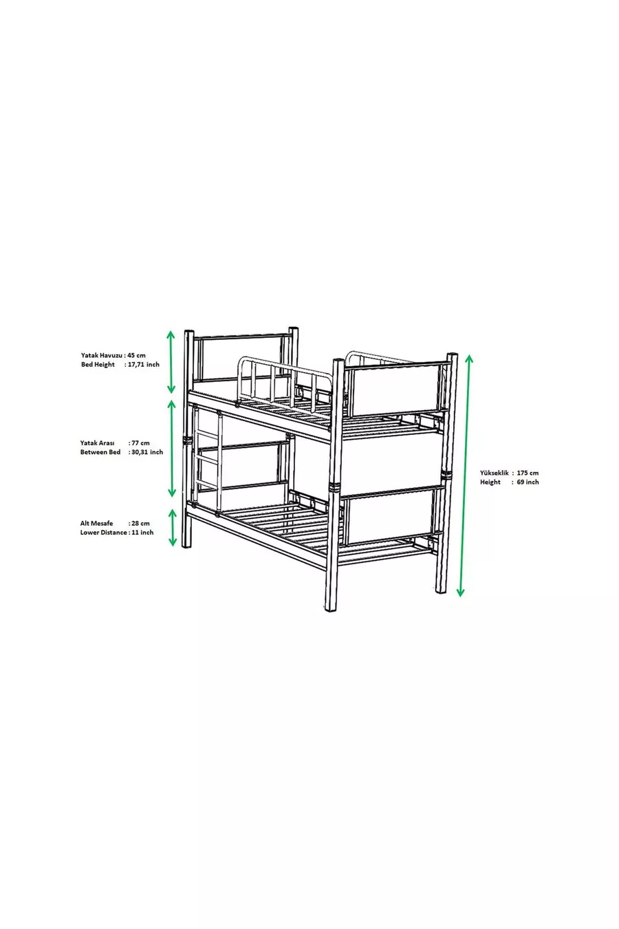 Chambre d'enfant pour dortoir avec lits superposés et lit simple en métal et bois Gris