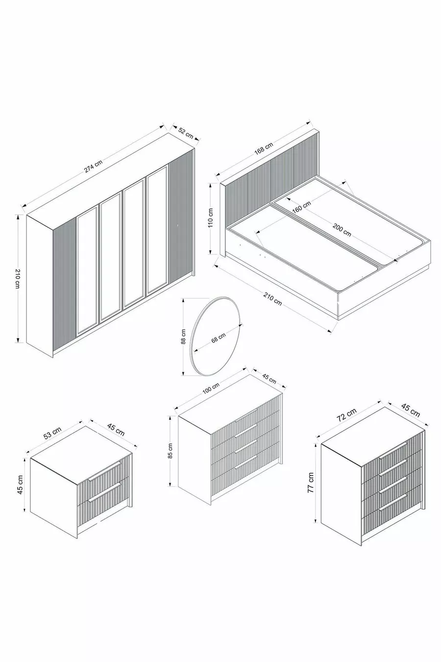 Ensemble de chambre à coucher Kale Luxe - Anthracite Set 2