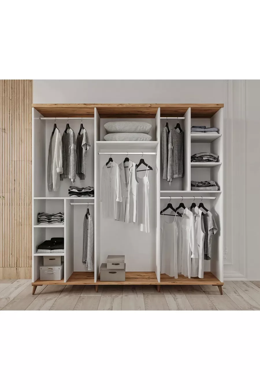 Montage Gratuit - Chambre à Coucher Complète en MDF Nevada avec 6 Portes
