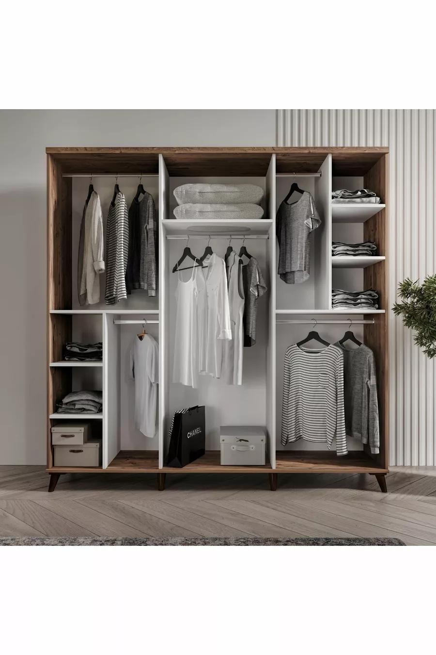 Ensemble de chambre à coucher complet en MDF Sport avec 6 portes, pin atlantic-blanc (avec sommier)