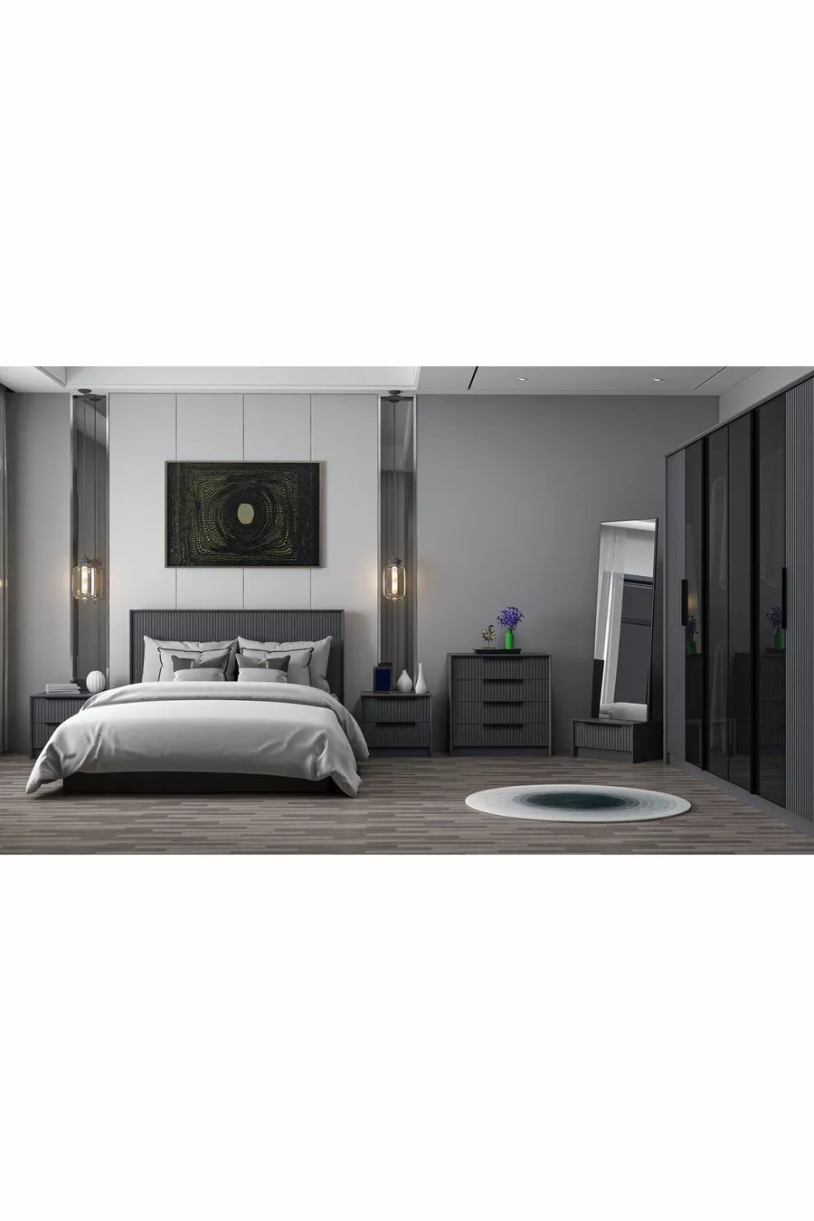 Ensemble de chambre à coucher Kale Luxe - Anthracite Set 1