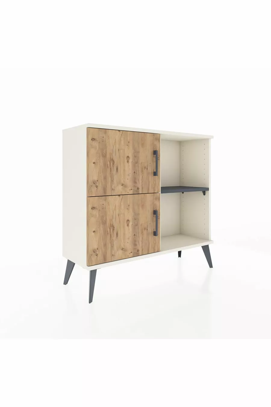 Commode Arges 2 étagères 2 portes Pierre de lune-Pin/Anthracite
