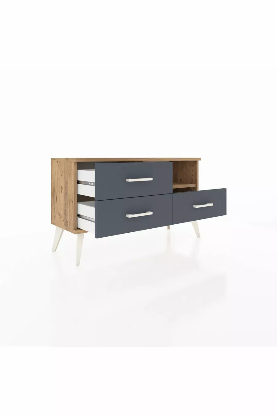 Commode Arges à une étagère et trois tiroirs Pin-Pin/Anthracite