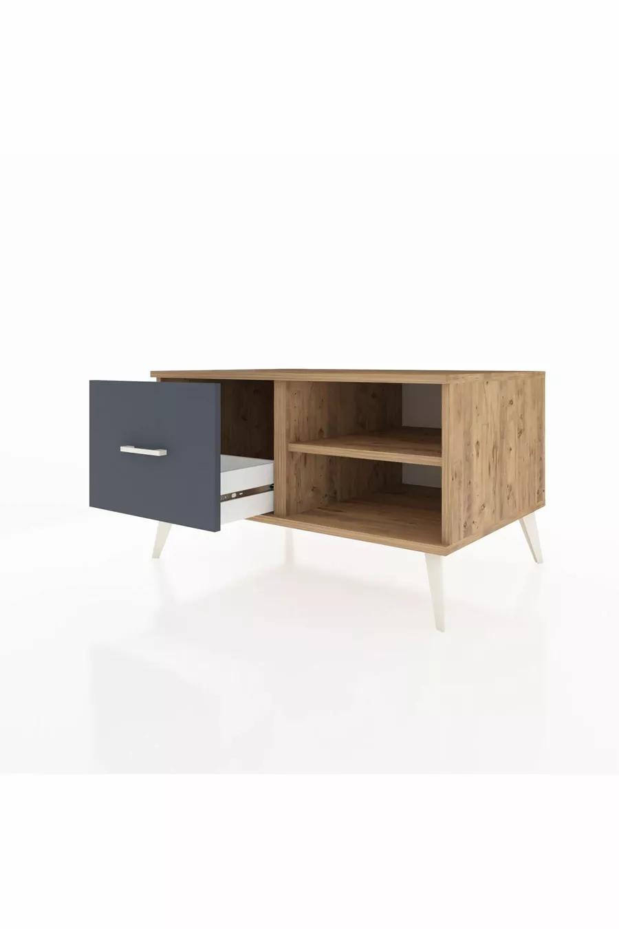 Commode Kronos à une étagère et un tiroir, pin-pin/anthracite