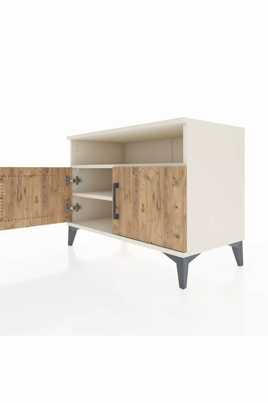 Commode Hyperion 2 étagères 2 portes Pierre de lune-Pin