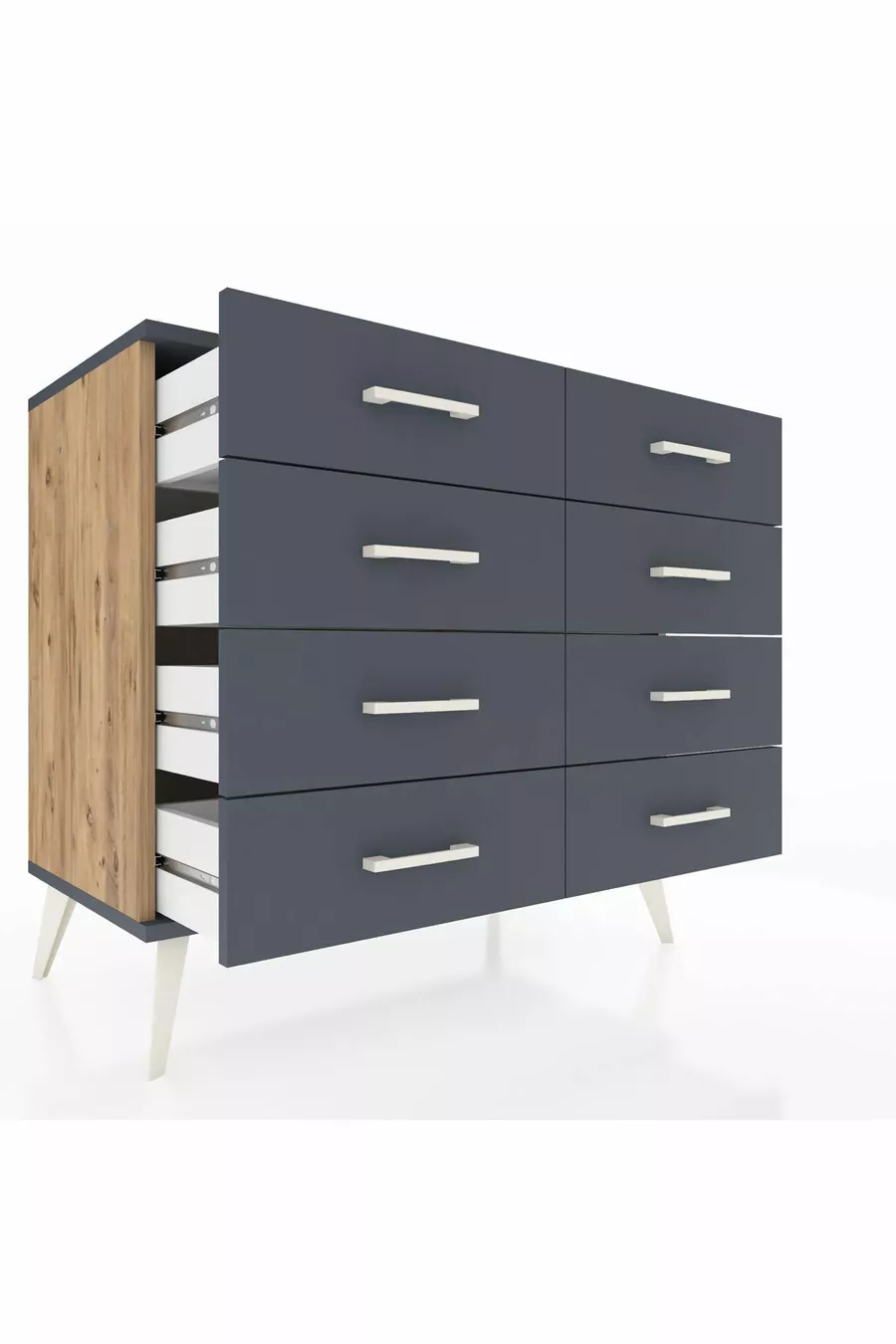 Commode Hyperion 8 tiroirs Pin-Anthracite