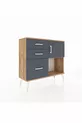 Commode Arges à une étagère, 3 tiroirs et une porte, pin-anthracite