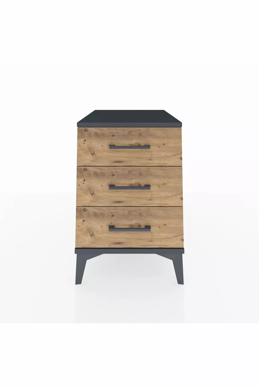 Table de chevet Kronos à 3 tiroirs Anthracite-Pin