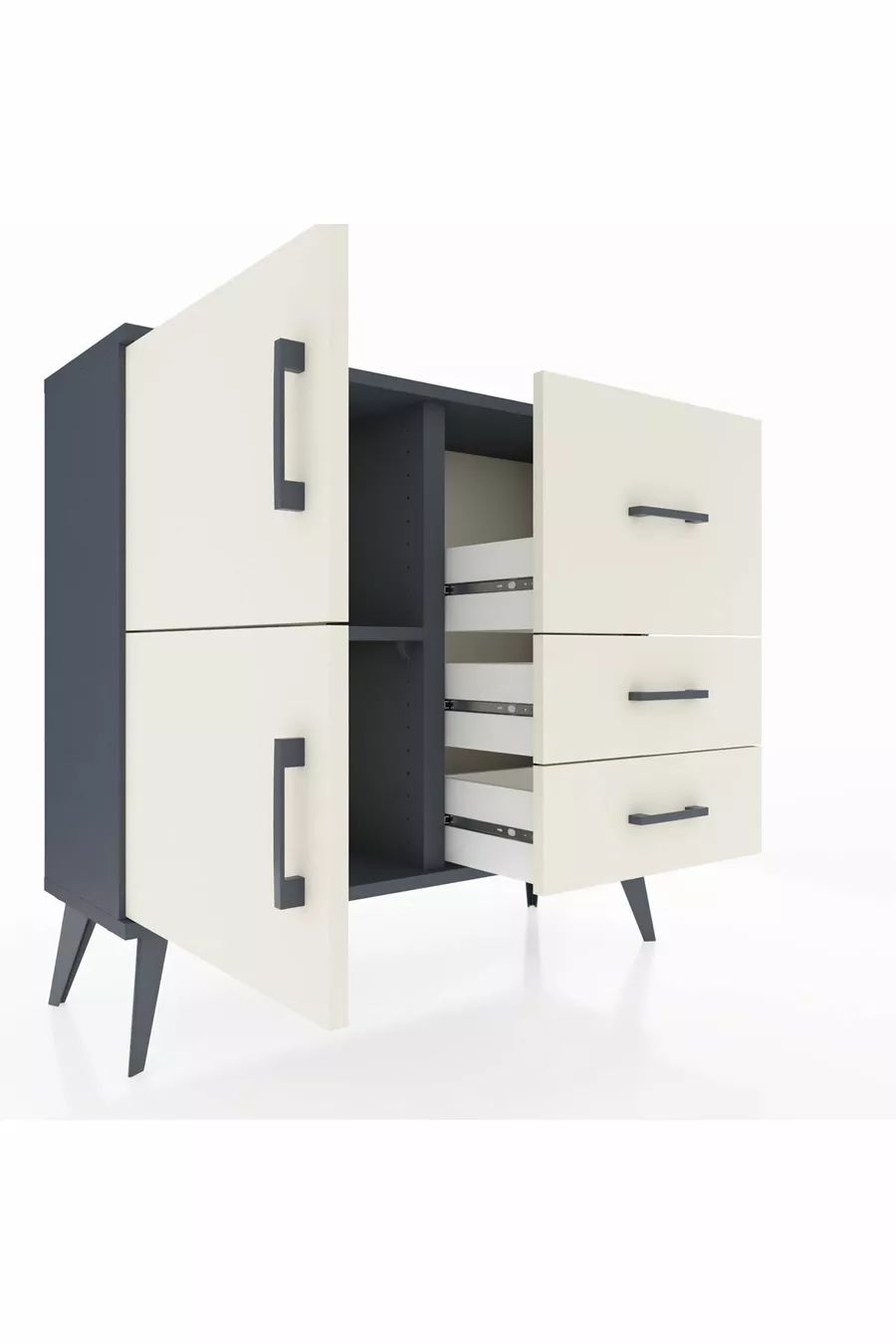 Commode Arges avec une étagère, 3 tiroirs et 2 portes, Anthracite-Pierre de lune