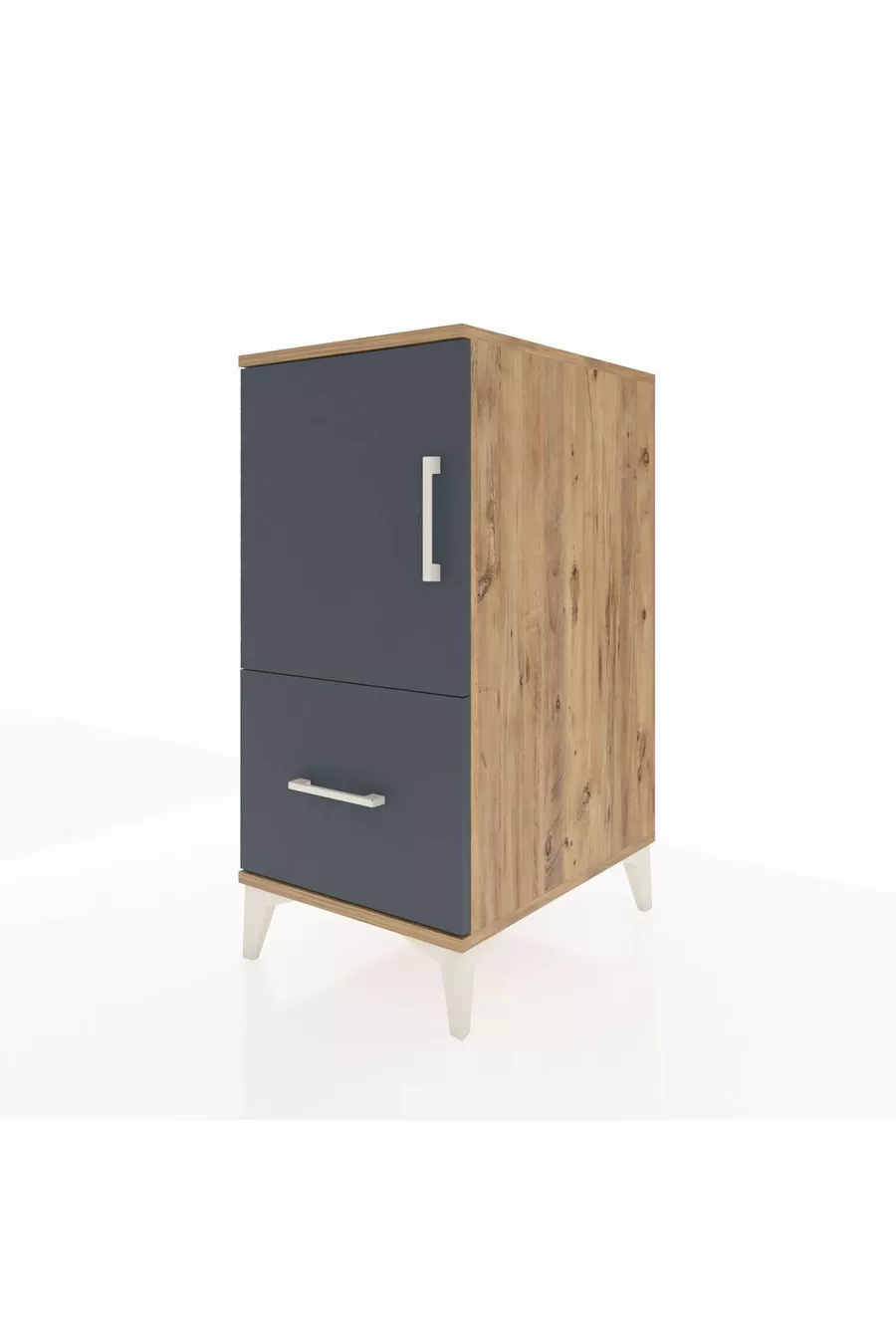 Table de chevet Kronos avec 2 étagères, 1 tiroir et 1 porte, pin-anthracite