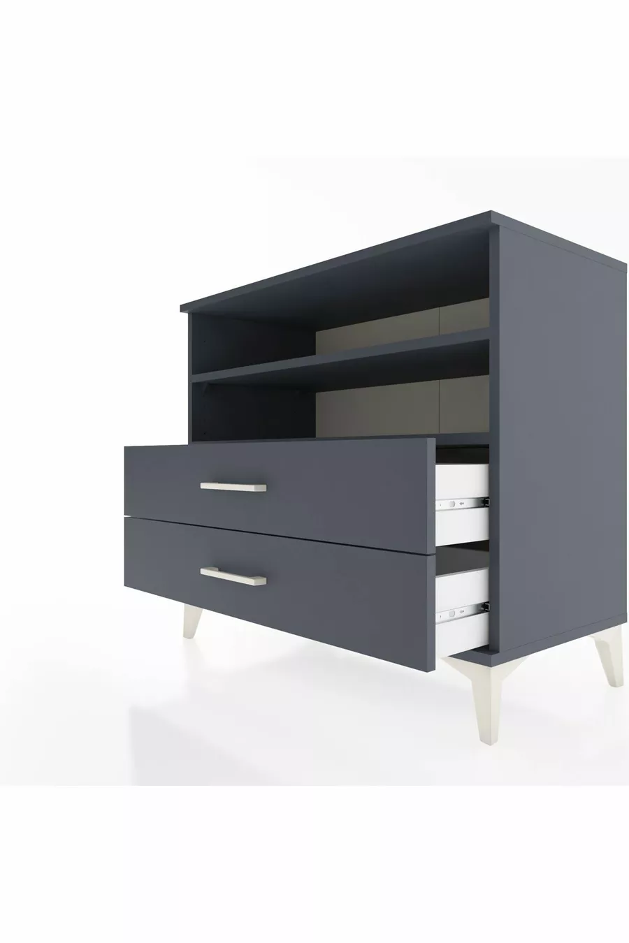 Commode Hyperion 2 étagères 2 tiroirs Anthracite-Anthracite