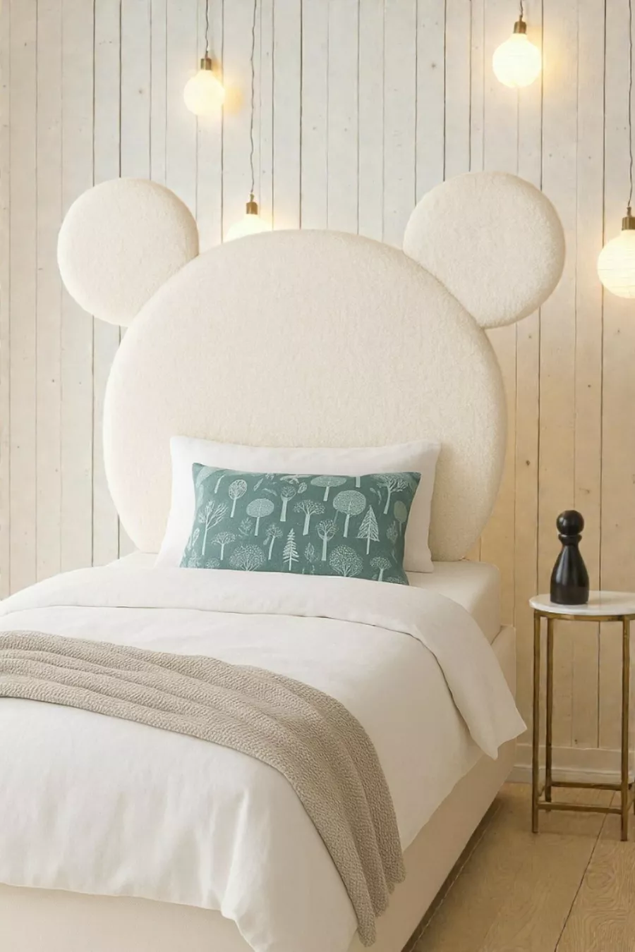Tête de lit, peluche blanche, tête de lit simple avec coffre, tête de lit en peluche Mickey Mouse