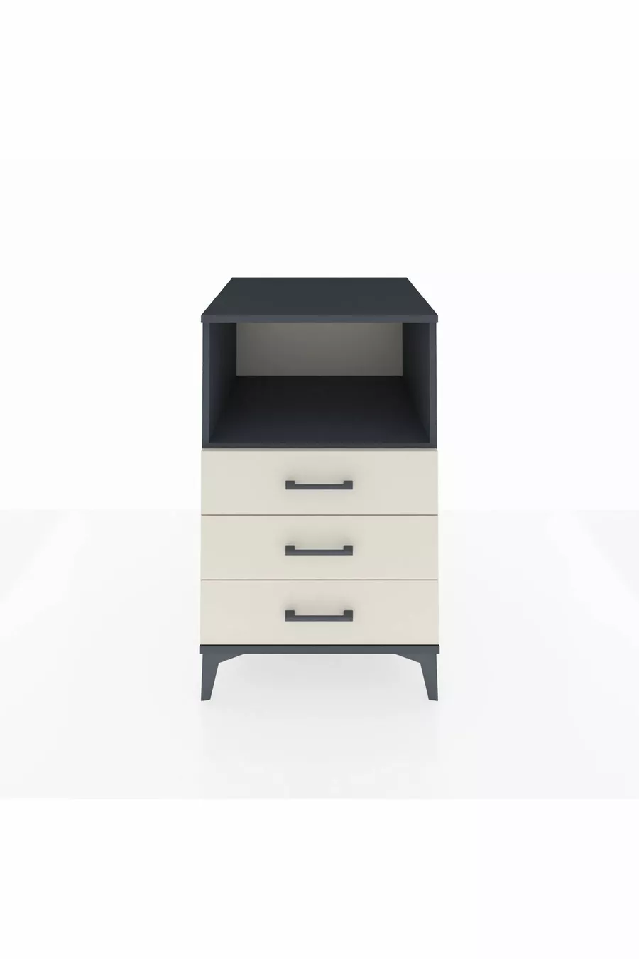 Table de chevet Kronos avec une étagère et 3 tiroirs Anthracite-Pierre de lune