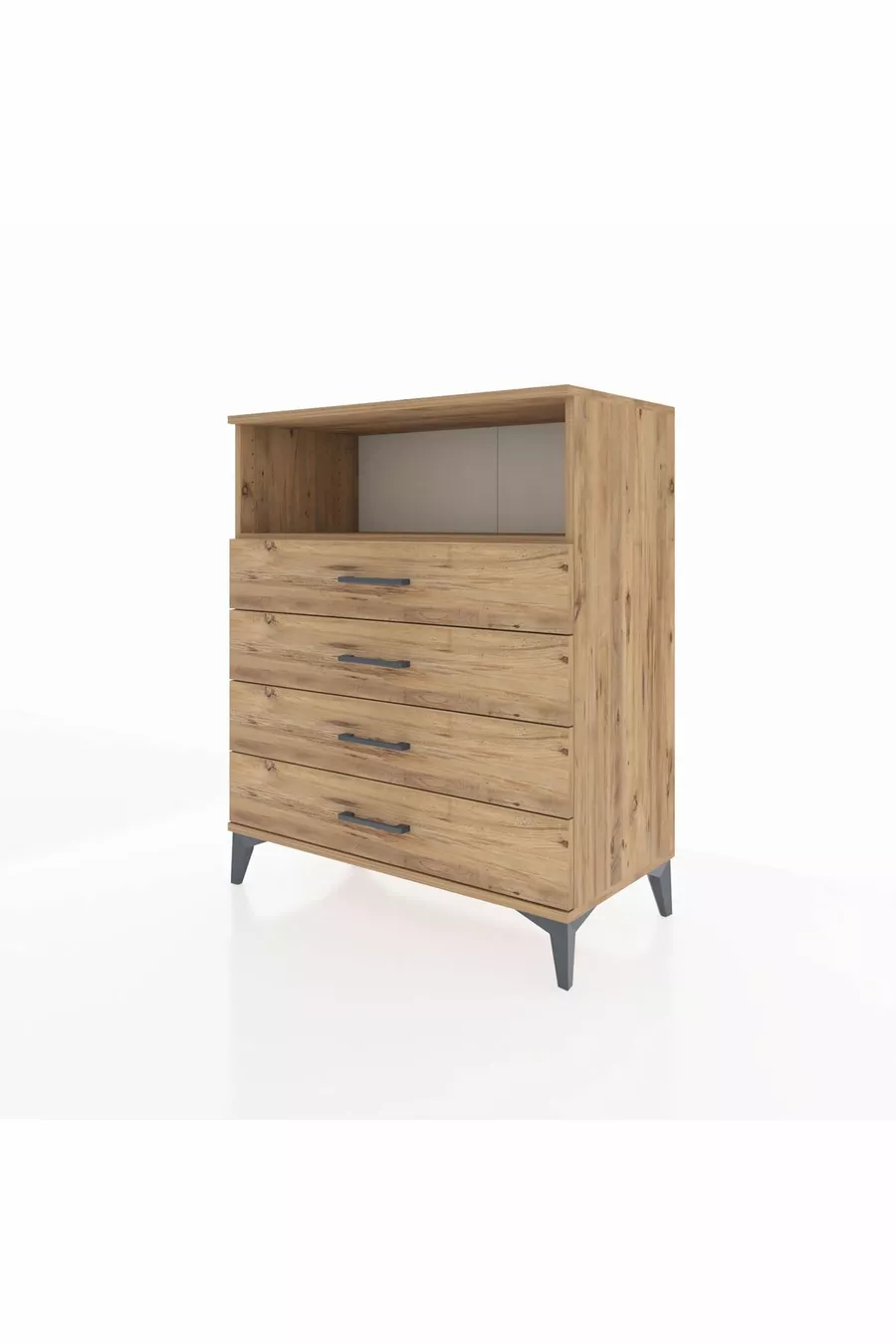 Commode Hyperion à un seul étagère et 4 tiroirs en pin-pin
