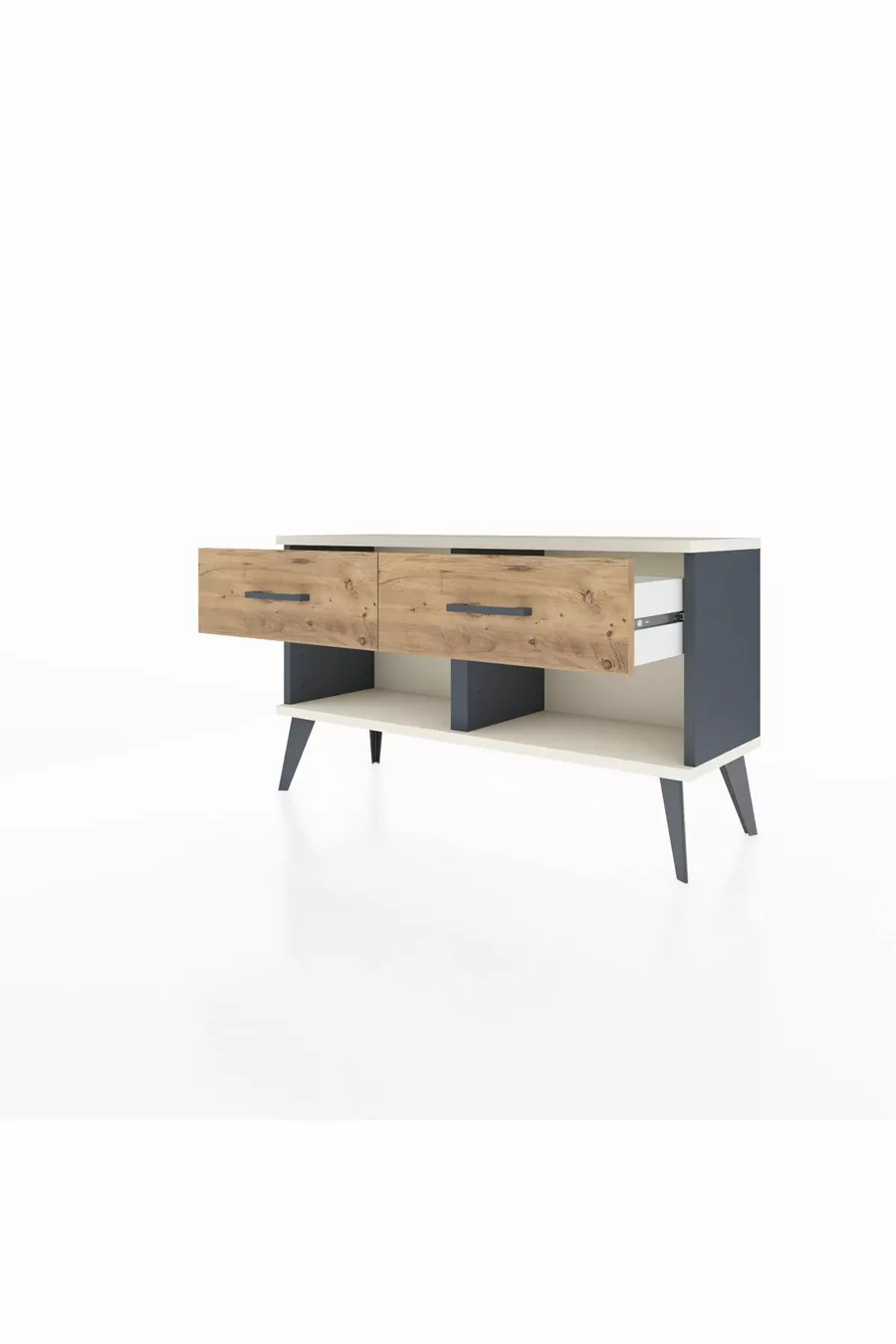 Commode Arges 2 Tiroirs Anthracite-Pierre de Lune/Pin