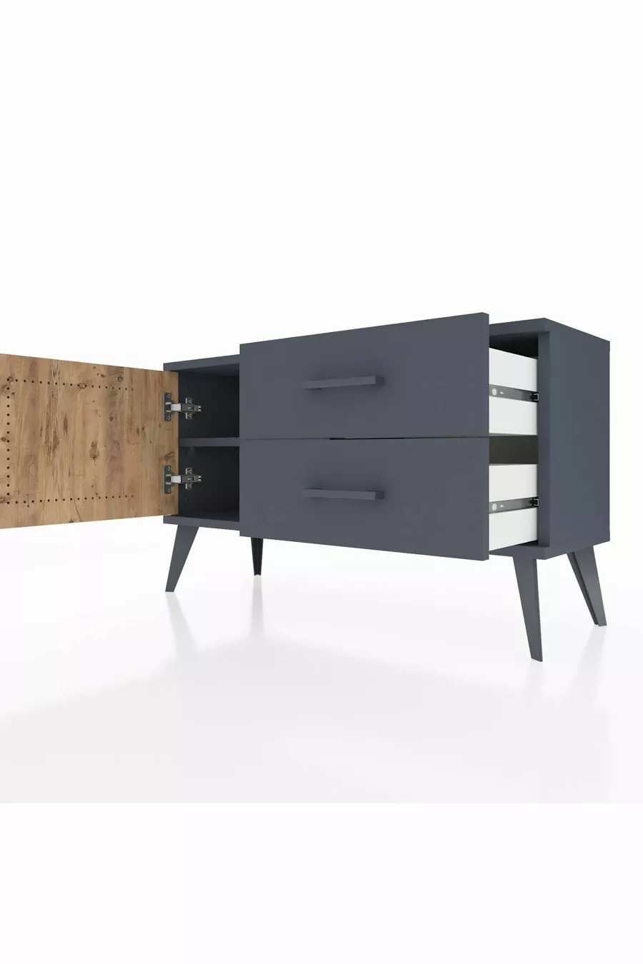 Commode Arges à une étagère, 2 tiroirs et une porte, Anthracite-Sapin/Anthracite