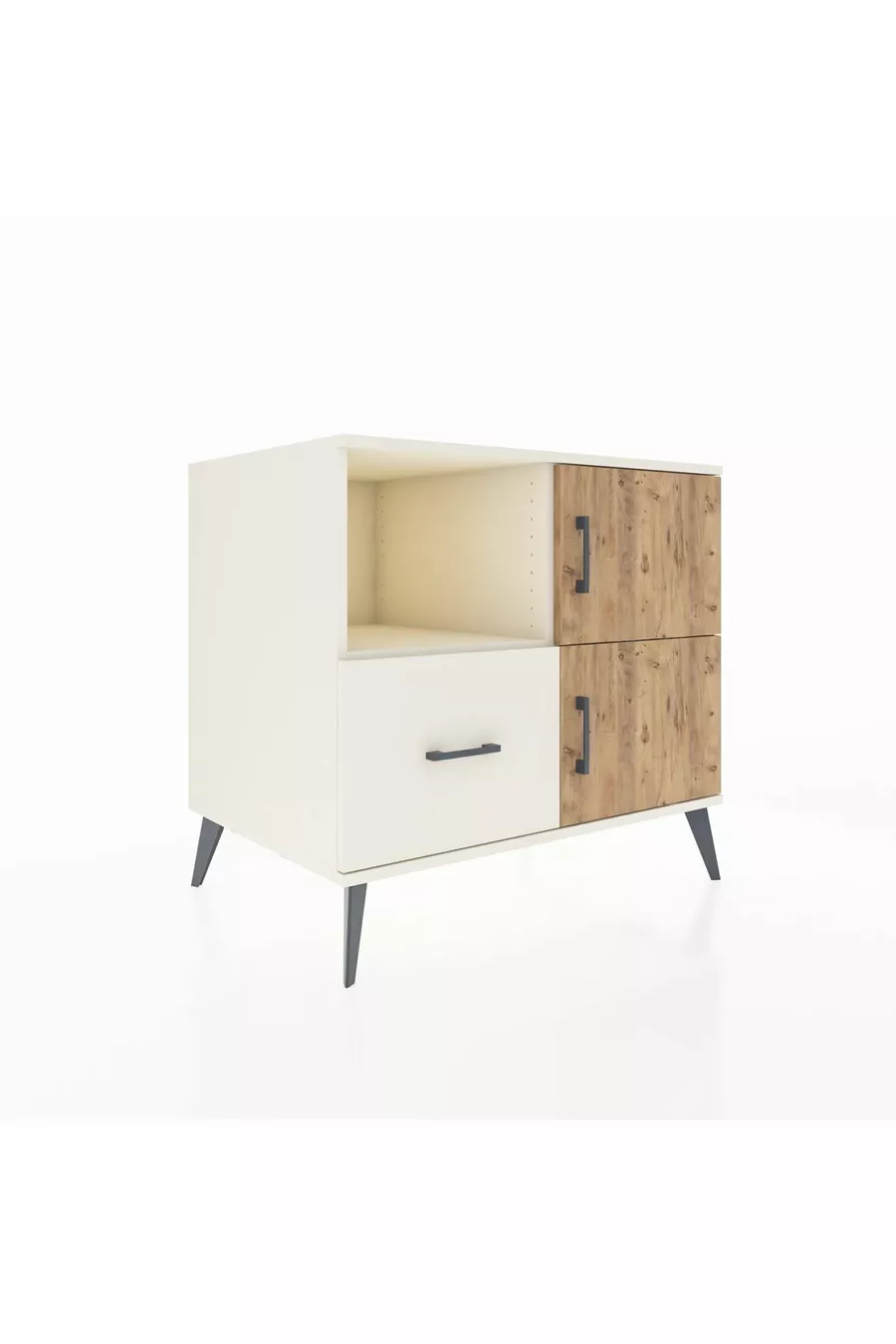 Commode Kronos à 2 étagères, 1 tiroir, 2 portes, Pierre de lune/Pin