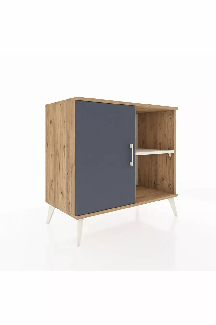 Commode Hyperion 2 étagères avec 1 porte Pin-Anthracite/Pierre de lune