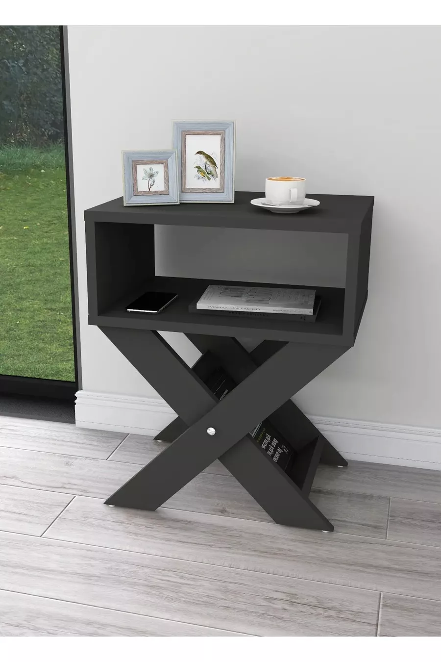Table de chevet / table basse Home Enda X avec support pour revues Anthracite
