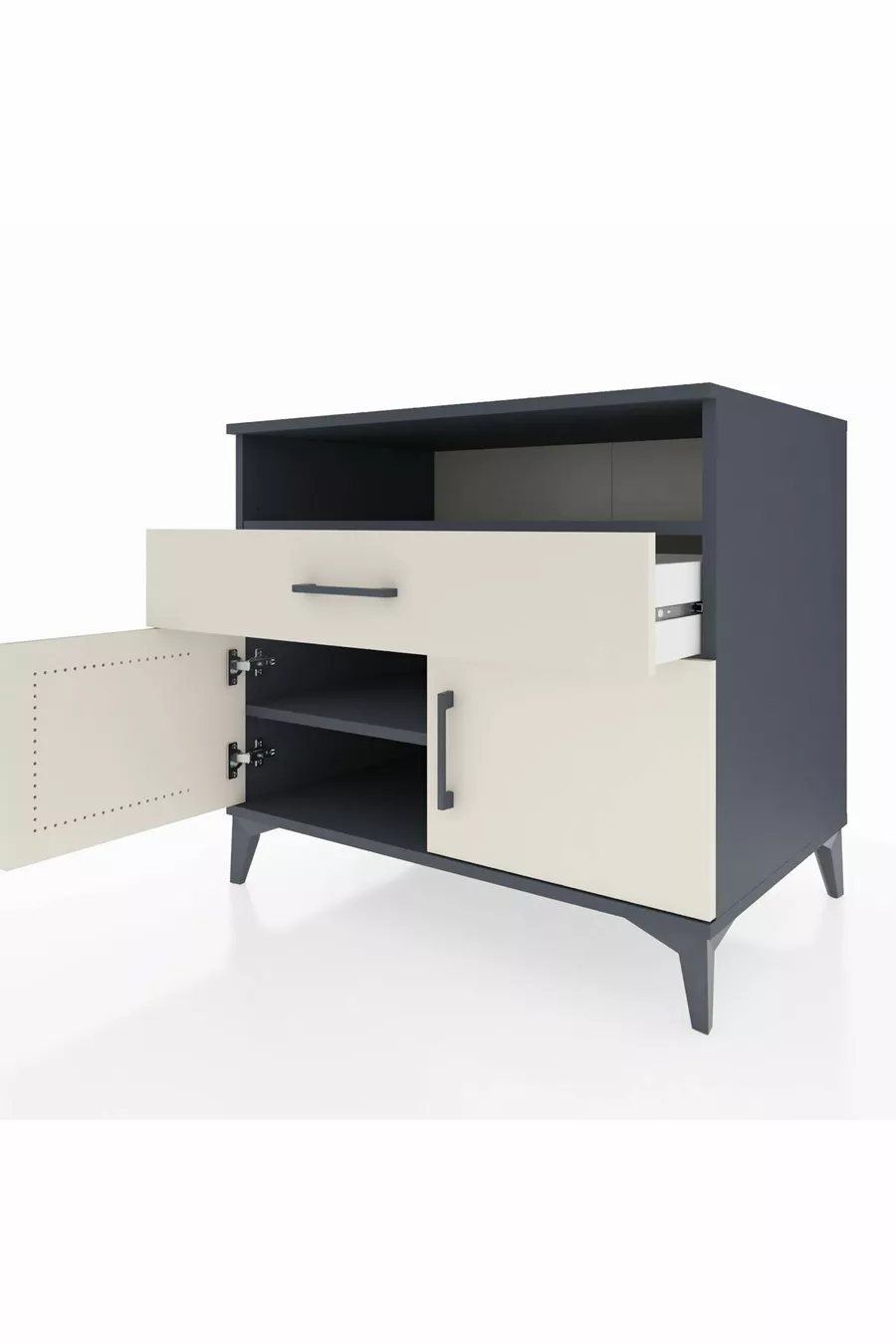 Commode Kronos avec 2 étagères, 1 tiroir et 2 portes, Anthracite-Pierre de lune