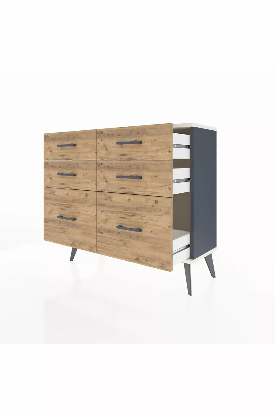 Commode Arges 6 tiroirs Anthracite-Gris pierre / Pin
