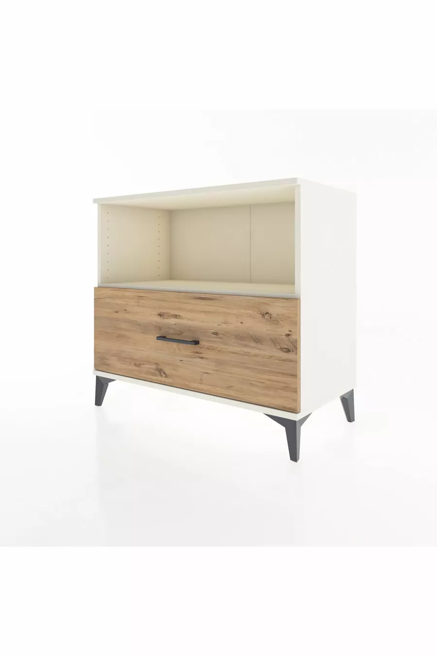 Commode Hyperion à une étagère et un tiroir, Pierre de lune - Pin